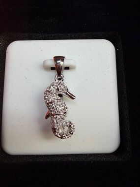 925 Sterling Silver Moissanite .50 CTW Seahorse Pendant  1/2”